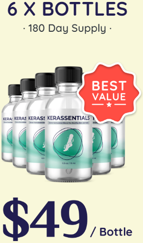 6 bottles of Kerassentials, 180 day supply. $49 per bottle, best value