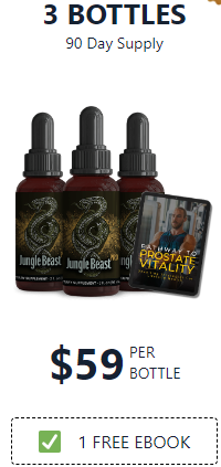 3 bottles of Jungle Beast, 90 day supply. $59 per bottle, free shipping, 1 free ebook